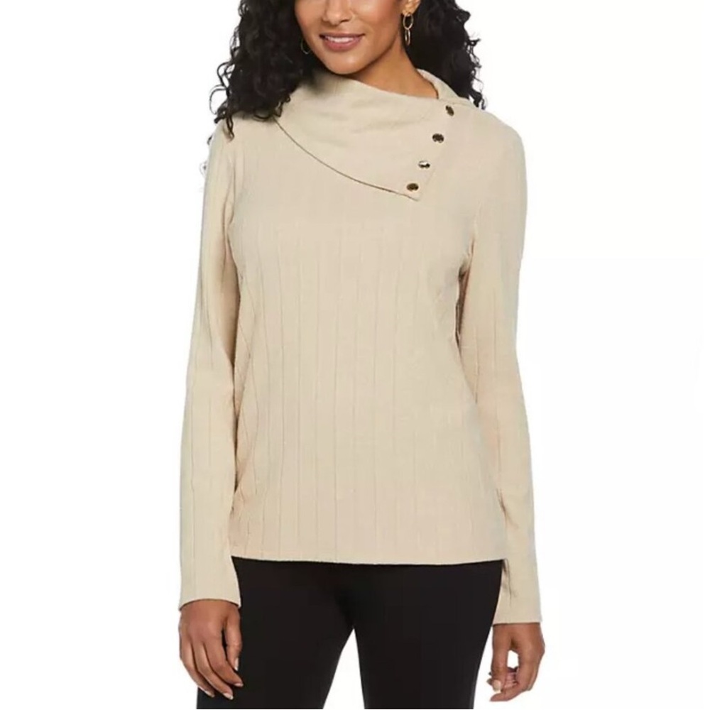 NWT Rafaella Cowl Neck Wide Ribbed Sweater Top